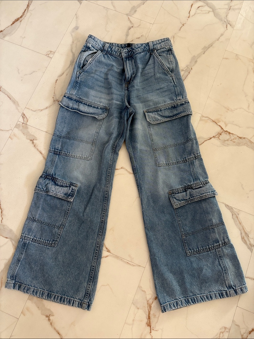 H&M Divided Light Wash Denim Cargo Pants